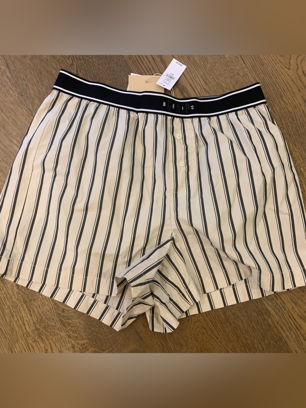 Béis by Gap Striped Cotton Boxer Shorts in Cream and Black BNWT